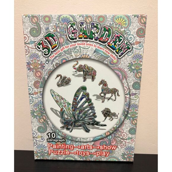 3D Garden DIY Coloring Puzzle Set 10 Animal Models Includes Markers Arts & Craft - Picture 1 of 4